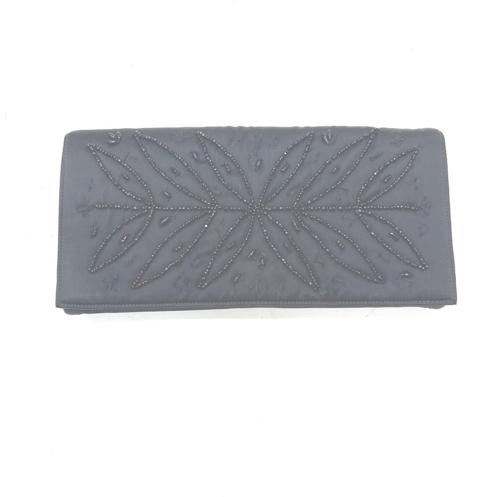 Magid Black Hand Beaded Satin Evening Clutch Bag Made in USA Floral‎ Pattern - Picture 7 of 8